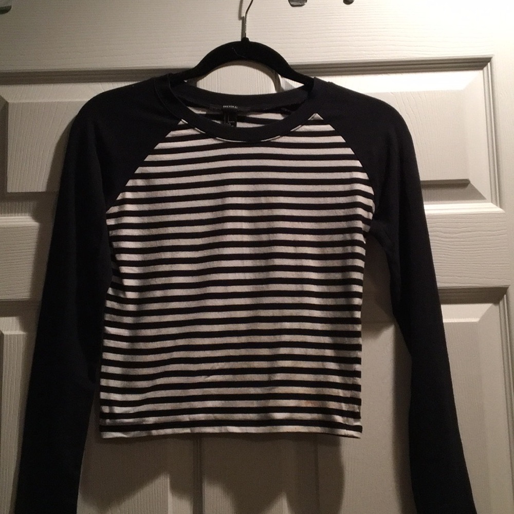 1 back & white striped top. 1 sheer black  top